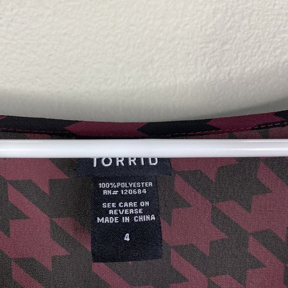 Torrid Chiffon Houndstooth Button Down Maxi Blouse Sheer Top Womens Plus Size 4X - Picture 3 of 3